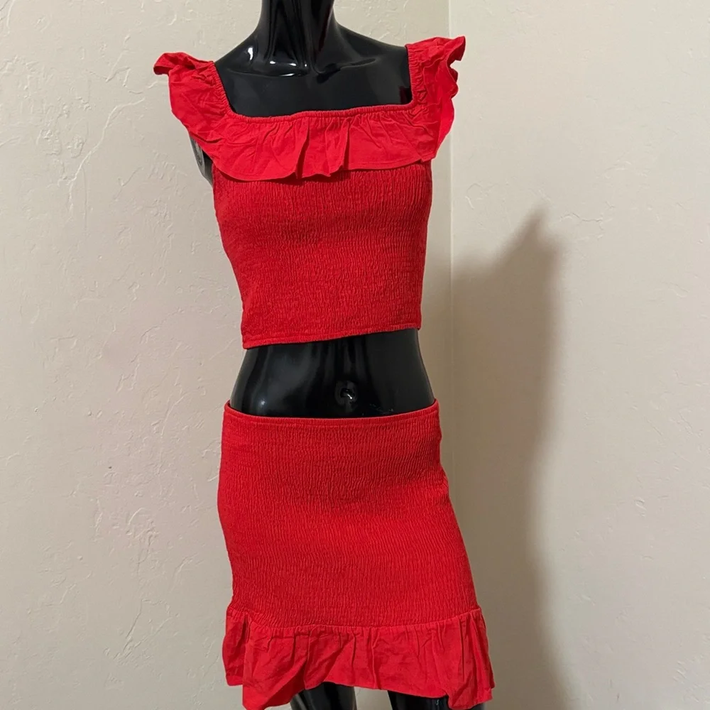 NWT boutique Red Ruffled Women's Skirt Set